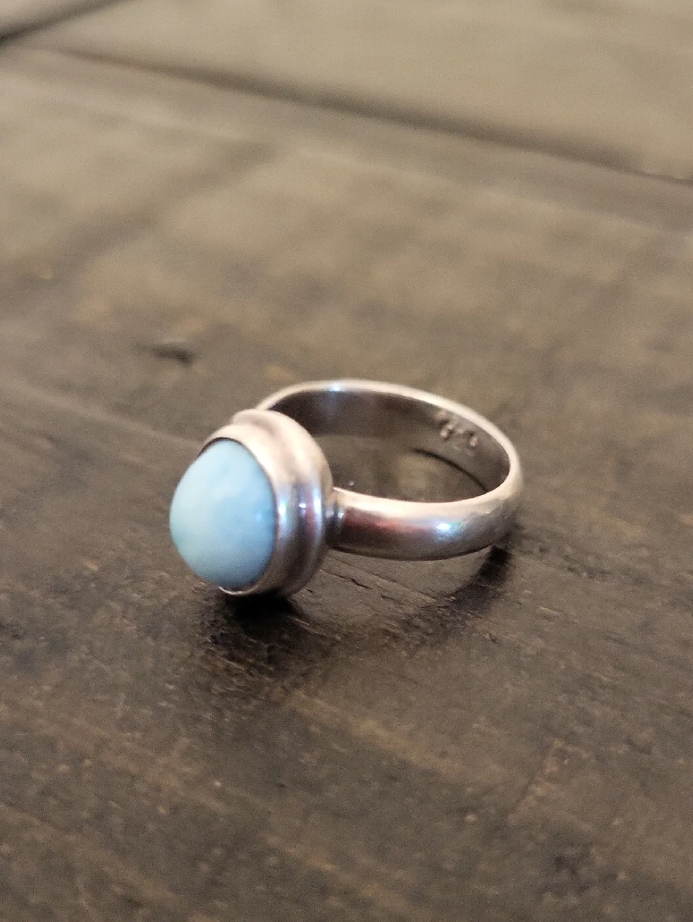Sterling Silver Larimar Cabochon Blue Stone Ring